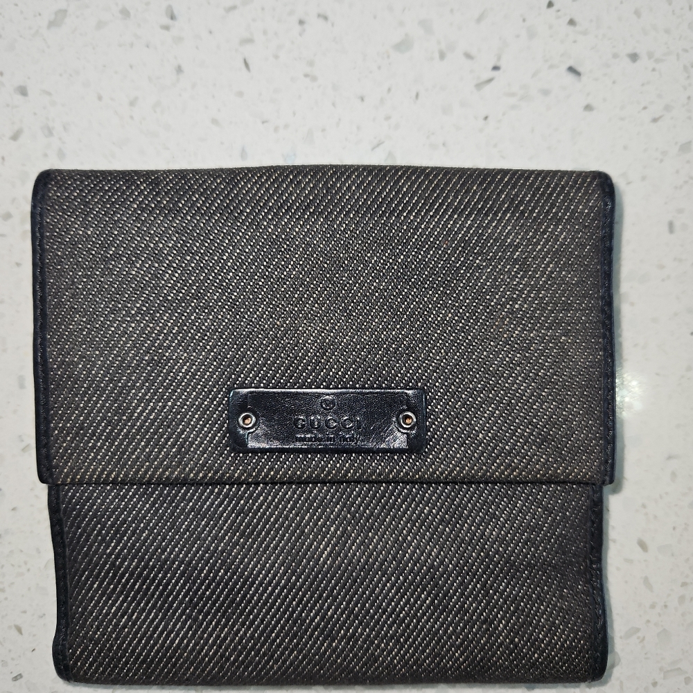 GUCCI W Wallet Denim Combination Canvas x Leather Authentic